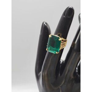 Ana BeKoach 18khge Simulated Emerald Ring Yellow Heavy Electroplated Gold SZ 5